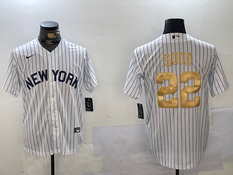 Men New York Yankees #22 Soto White Stripe Fashion Nike 2024 MLB Jersey style 1